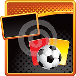 Soccer ball and penalty cards on halftone banner