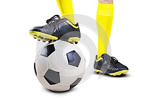 Soccer ball with player feet 1