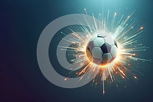 A soccer ball and the rays of light coming from it. Space for text.