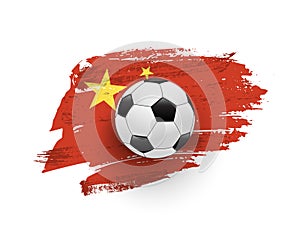 Soccer ball on red grunge china flag vector design