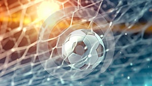 The soccer ball rockets into the opponent\'s goal, decisive point. Generative AI