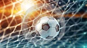 The soccer ball rockets into the opponent\'s goal, decisive point. Generative AI