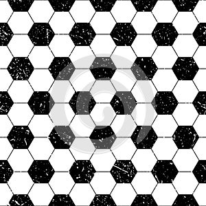 Soccer ball seamless pattern. Repeating black football print isolated on white background. Repeated hand draw texture sport prints