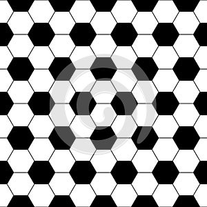 Soccer ball seamless pattern. Repeating black football print isolated on white background. Repeated hexagon texture for sport