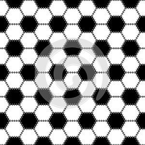 Soccer ball seamless pattern. Repeating black football print isolated on white background. Repeated hexagon texture sport prints