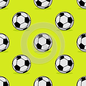 Soccer ball seamless pattern. Sports accessory ornament. Football background. Texture for sports team game with ball