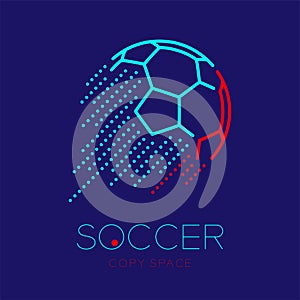 Soccer ball shooting logo icon outline stroke set dash line design illustration