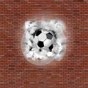 Soccer ball smoke brick wall