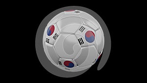 Soccer ball with South Korea flag colors rotates on transparent background, 3d rendering, prores 4444 with alpha channel, loop