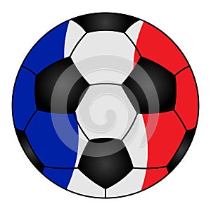 Soccer ball. The sports equipment is painted in the colors of the French flag. Colored vector illustration.