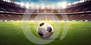 Soccer ball in the stadium. Sport background generative ai. Soccer