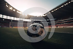 Soccer Ball at the Stadium The Thrill of the Game on the Field Ai Generated