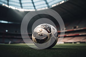 Soccer Ball at the Stadium The Thrill of the Game on the Field Ai Generated