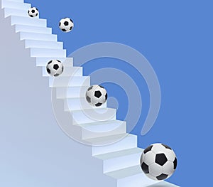 Soccer ball the stairs. champion concept growth and the path to success