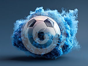 Dynamic Soccer Ball in Blue Smoke Explosion
