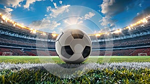 Soccer ball takes center stage in the stadium, symbolizing the heart of competition. Ai Generated