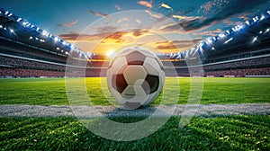Soccer ball takes center stage in the stadium, symbolizing the heart of competition. Ai Generated
