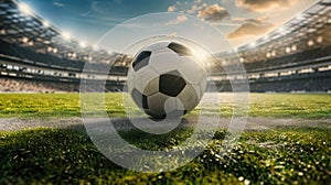 Soccer ball takes center stage in the stadium, symbolizing the heart of competition. Ai Generated