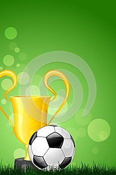 Soccer Ball with Trophy on Green Grass