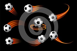 Soccer balls or football icon with fire motion trails