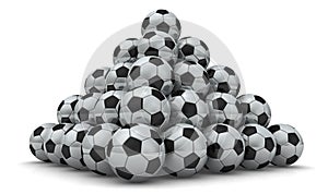 Soccer balls piled in form of pyramid