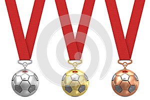 Soccer balls with red ribbons