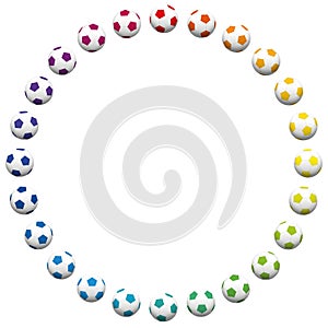 Soccer Balls Round Frame Rainbow Colored Footballs