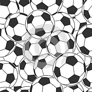 Soccer balls seamless pattern. Vector illustration. Classic black and white soccer balls. Concept for soccer sport