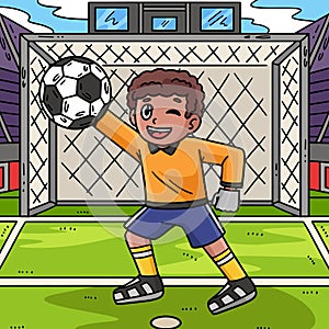 Soccer Boy Goalkeeper Colored Cartoon Illustration