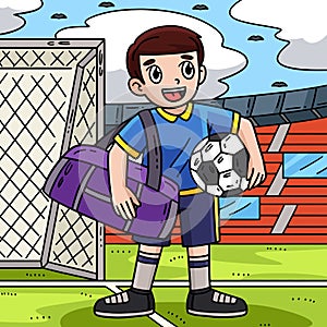 Soccer Boy with Sports Bag Colored Cartoon