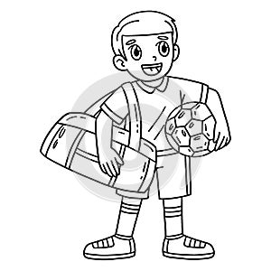 Soccer Boy with Sports Bag Isolated Coloring Page