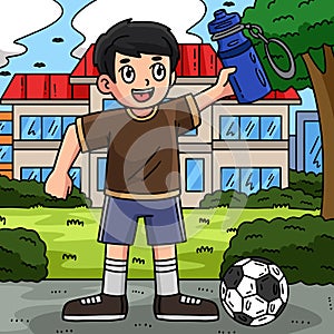 Soccer Boy with Water Bottle Colored Cartoon
