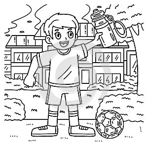 Soccer Boy with Water Bottle Coloring Page