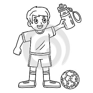 Soccer Boy with Water Bottle Isolated Coloring