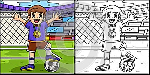 Soccer Boy Wearing Medal Coloring Illustration