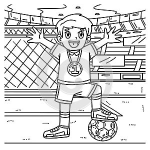 Soccer Boy Wearing Medal Coloring Page for Kids