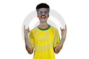 Soccer Brazilian  Fan Celebrating Isolated on White