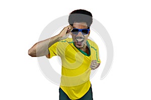 Soccer Brazilian  Fan Celebrating Isolated on White