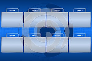 Soccer championship groups scheme. Football tournament group bracket at blue background with ball.