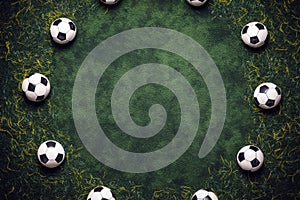 Soccer concept banner with green grass and soccer balls as frame.