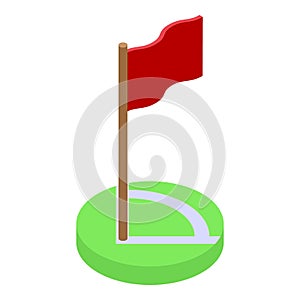 Soccer corner red flag icon isometric vector. Position of play football