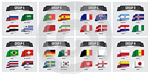 Soccer cup 2018 . Set of national flags team group A - H . Sticky note design . Vector for international world championship tourna