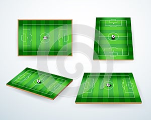Soccer, european football field in different point of perspective view. Isolated vector illustration.