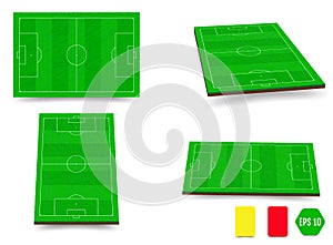 Soccer, European football field in top view different angles poi