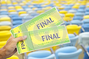 Soccer Fan Holding Final Brazil Tickets at the Stadium
