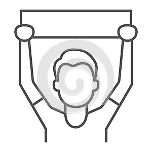 Soccer fan thin line icon, sport and person, football fan sign, vector graphics, a linear pattern on a white background.