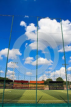 Soccer field with artificial turf in a stadium,Mae-Hia Public`s