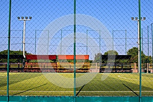 Soccer field with artificial turf in a stadium,Mae-Hia Public`s