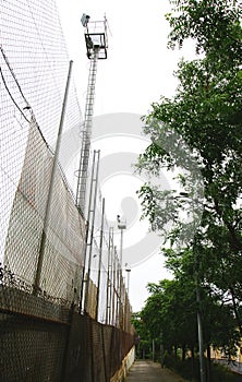 Soccer field behind the barbed wire of TurÃ³ de la Peira, Barcelona