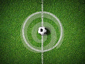 Soccer field center and ball top view background